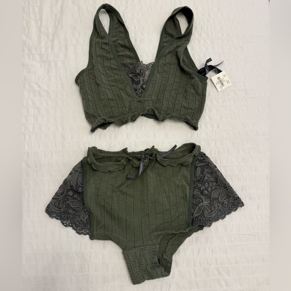 Anthropologie Lace Trimmed Pajama/Lingerie Set (Brand New with Tags), Olive